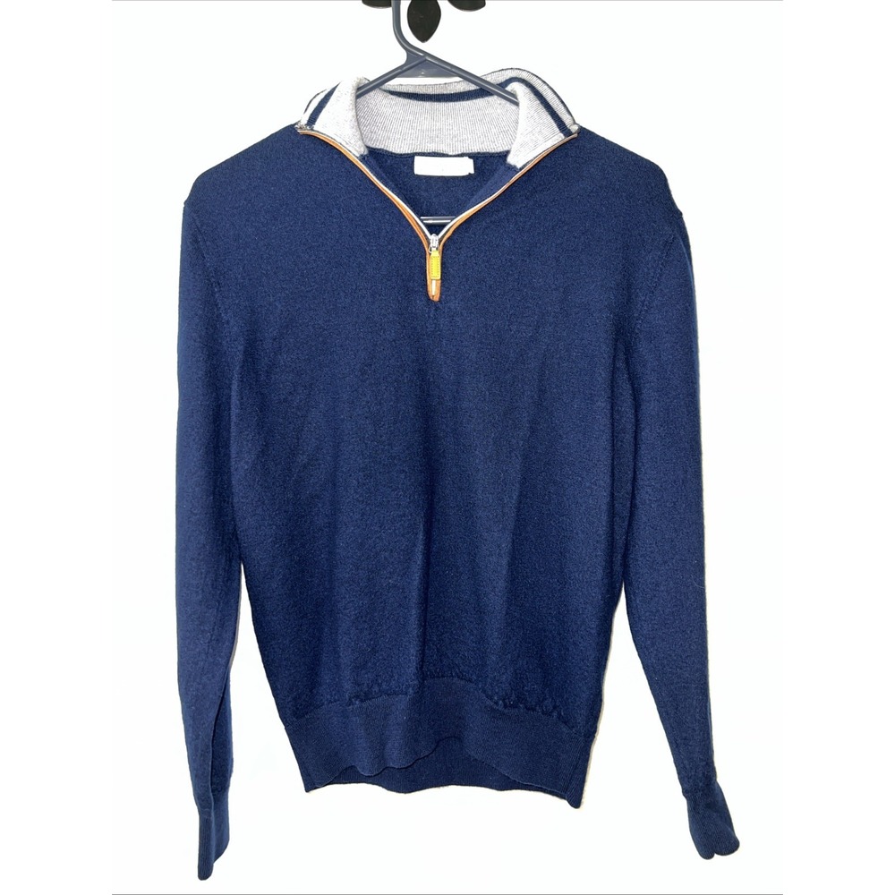 Collars & Co Navy Blue 100% Australian Merino Wool 1/4 Zip Sweater Mens Large